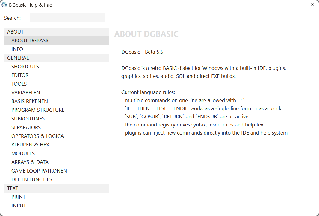 DGbasic help window