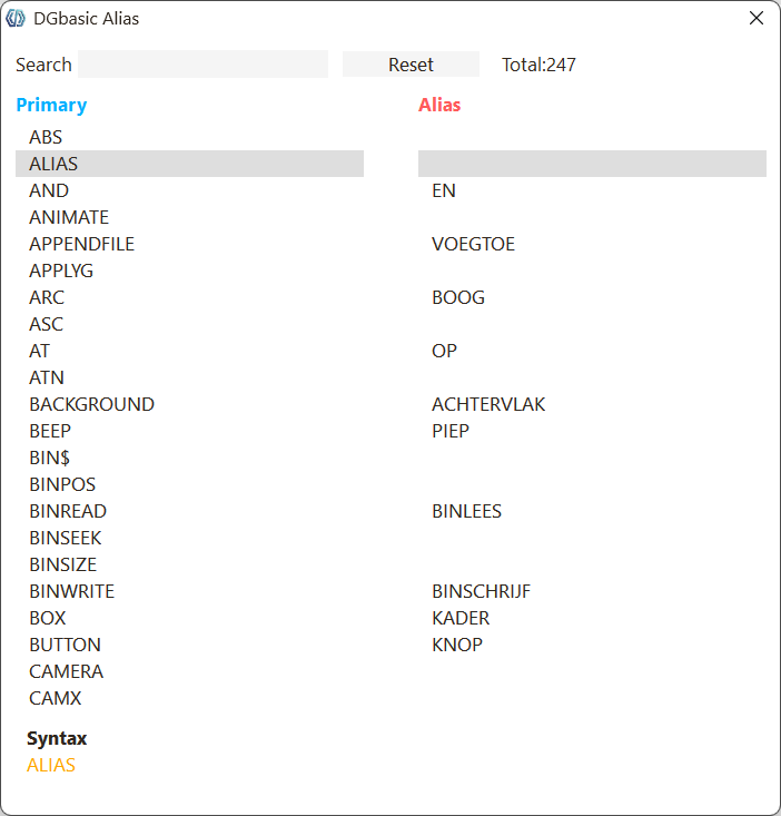 DGbasic alias reference tool